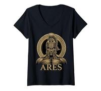 Femme Mythologie Grecque Antique Dieu Ares Gothique Edgy Grèce T-Shirt avec Col en V
