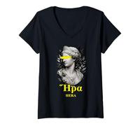 Femme Mythologie Grecque Antique Hera Vaporwave Statue Grèce T-Shirt avec Col en V