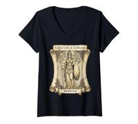 Femme Mythologie Grecque Athéna Vintage Parchemin Grèce Antique T-Shirt avec Col en V