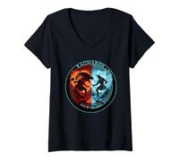 Femme Mythologie Nordique Fenrir Thor Loki Ragnarok Fate of The Gods T-Shirt avec Col en V