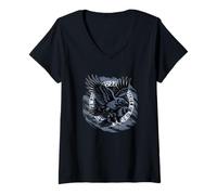 Femme Mythologie Nordique Odin's Ravens Huginn et Muninn Midgard T-Shirt avec Col en V