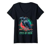 Femme Mythologie Nordique Viking Celtique Huginn & Muninn Yeux d'Odin T-Shirt avec Col en V