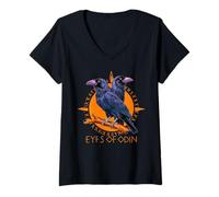 Femme Mythologie Nordique Viking Celtique Huginn & Muninn Yeux d'Odin T-Shirt avec Col en V