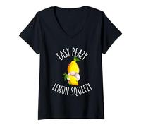 Femme Nain de Limonade Easy Peazy Citron Squeezy Jaune Fruit T-Shirt avec Col en V