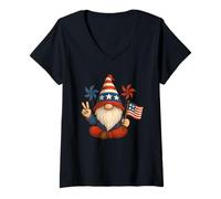 Femme Nain de paix rétro avec drapeau et moulins à vent T-Shirt avec Col en V