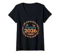 Femme Namaste 2026 Design de célébration des expatriés Indiens T-Shirt avec Col en V