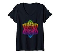 Femme Namaste Rainbow Mandala Bouddhisme Yoga Lover Om Meditation T-Shirt avec Col en V