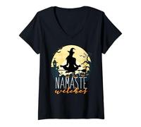 Femme Namaste Witches Halloween Drôle Yoga Sorcière Meme T-Shirt avec Col en V