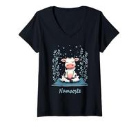 Femme Namoostee Cow Femmes Filles Amoureux Vache Cadeaux Namaste Yoga T-Shirt avec Col en V
