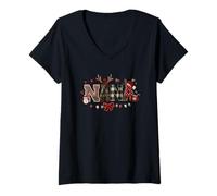 Femme Nana Bonnet de Père Noël Motif Renne de Noël T-Shirt avec Col en V