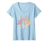 Femme Nana Easter, Joli nœud de Pâques pour Grand-mère, Motif Coquette T-Shirt avec Col en V
