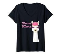 Femme Nanna Lama Grandma Alpaga Cute Animal Lover T-Shirt avec Col en V