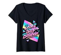 Femme N'arrêtez Pas de Croire au Design Disco Vintage des années 70 et 80 T-Shirt avec Col en V