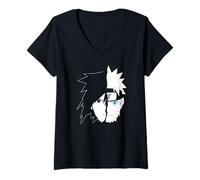Femme Naruto Sasuke Visage Divisé T-Shirt avec Col en V