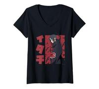 Femme Naruto Shippuden Itachi Kanji with Birds Background Anime T-Shirt avec Col en V