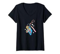 Femme Naruto Shippuden Keychain Collage Chibi Naruto Anime T-Shirt avec Col en V