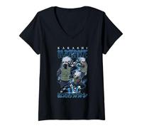 Femme Naruto Shippuden Retro Kakashi Lightning Poses Anime T-Shirt avec Col en V