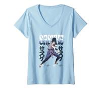 Femme Naruto Shippuden Sasuke Leaning Anime T-Shirt avec Col en V, Bleu Céleste, XL