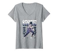 Femme Naruto Shippuden Sasuke Leaning Anime T-Shirt avec Col en V, Gris Chiné, XL