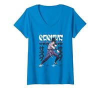 Femme Naruto Shippuden Sasuke Leaning Anime T-Shirt avec Col en V, Saphir, XL