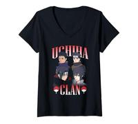 Femme Naruto Shippuden Uchiha Clan Collage with Symbols Anime T-Shirt avec Col en V
