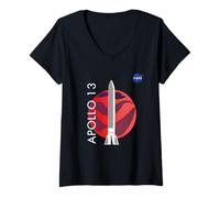Femme NASA Apollo 13 Mission Meatball Logo T-Shirt avec Col en V