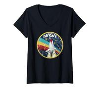 Femme NASA Artemis II NASA Badge de Mission Navette Spatiale rétro T-Shirt avec Col en V