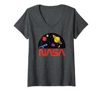 Femme NASA Artemis II NASA Planets Télescope Rocket T-Shirt avec Col en V
