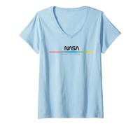 Femme NASA Kennedy Space Center Pull à Capuche à Rayures Arc-en-Ciel T-Shirt avec Col en V