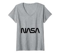 Femme NASA - Logo rétro en Forme de ver T-Shirt avec Col en V
