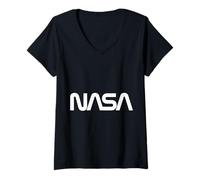 Femme NASA - Logo rétro en Forme de ver T-Shirt avec Col en V
