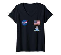 Femme NASA Meatball Insignia - Drapeau américain Navette Spatiale T-Shirt avec Col en V