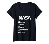 Femme NASA Mission Mercury Gemini Apollo Space Shuttle Artemis T-Shirt avec Col en V