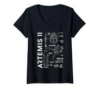 Femme NASA Orion Artemis II Diagram Space Exploration Science T-Shirt avec Col en V