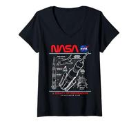 Femme NASA Space Shuttle SLS Saturn V Apollo Lunar Schématique T-Shirt avec Col en V