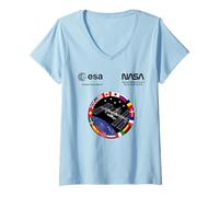 Femme NASA Worm et ESA Logo ISS International Space Station T-Shirt avec Col en V