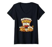 Femme Nationale Sticky Bun Day Cinnamon Cute Roll Bun Kawaii Idée T-Shirt avec Col en V