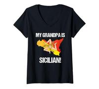 Femme Nationality Pride My Grandpa is Sicilian Country Flag Sicile T-Shirt avec Col en V