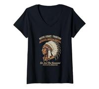 Femme Native Legacy T-Shirt Authentique American Heritage Graphic T-Shirt avec Col en V