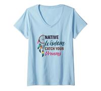 Femme Native Wisdom Catch Your Dreams Attrape-rêves Dreamcatcher T-Shirt avec Col en V