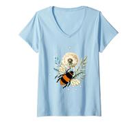 Femme Nature Lovent Jardin Insectes Abeille Amoureux de la Nature Fleur T-Shirt avec Col en V