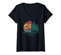 Femme Nature VTT Forêt T-Shirt avec Col en V