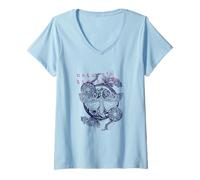 Femme Nature's Timeshift - Illustration botanique surréaliste T-Shirt avec Col en V