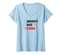 Femme Naughty Nice Cuban Sucre d'orge de Noël liste de Père Noël T-Shirt avec Col en V