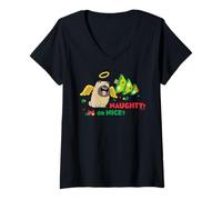 Femme Naughty Or Nice Pets Ange Carlin Noël T-Shirt avec Col en V