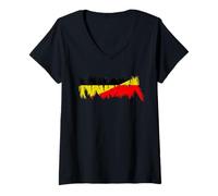 Femme Nausée Multicolore drôle, Noir, Rouge, Jaune T-Shirt avec Col en V