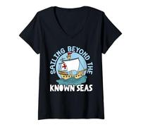 Femme Navigation au-delà des Mers connues Journée autochtone de Columbus T-Shirt avec Col en V