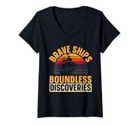 Femme Navires Courageux, découvertes sans limites | Journée autochtone de Christophe Colomb T-Shirt avec Col en V