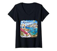 Femme Naxos Grèce Cyclades Ile Mer Égée Europe T-Shirt avec Col en V