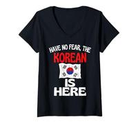 Femme N'ayez Pas Peur, Le coréen est là : Funny Korea T-Shirt avec Col en V